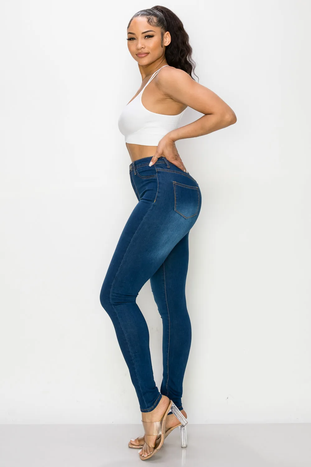 LO-126 OPEN PACK INDIGO HIGH WAISTED SKINNY DENIM JEANS