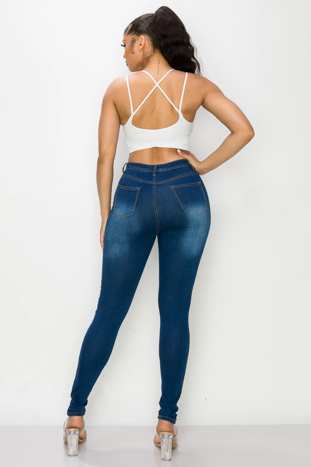 LO-126 OPEN PACK INDIGO HIGH WAISTED SKINNY DENIM JEANS