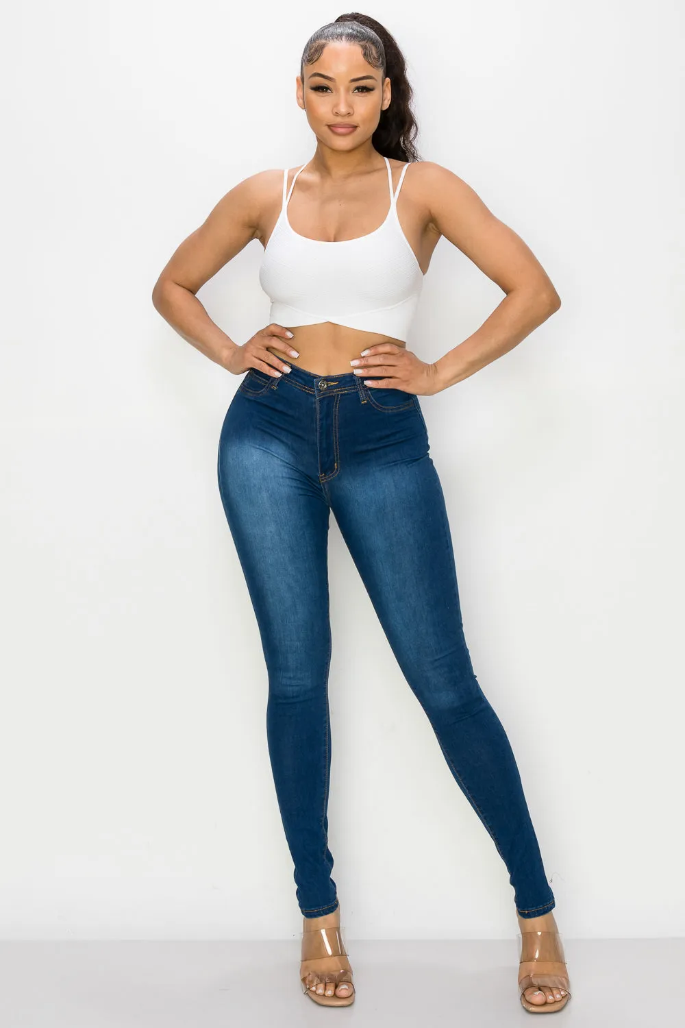 LO-126 OPEN PACK INDIGO HIGH WAISTED SKINNY DENIM JEANS