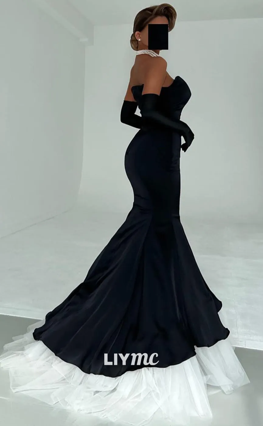 LP1371 - Off-Shoulder Sheath Sleek Sexy Satin Strapless Sweep Train Mermaid Prom Dress