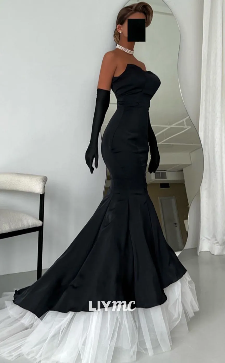 LP1371 - Off-Shoulder Sheath Sleek Sexy Satin Strapless Sweep Train Mermaid Prom Dress