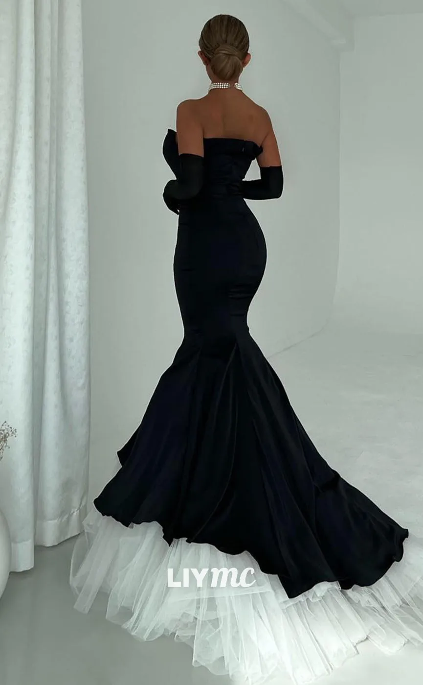 LP1371 - Off-Shoulder Sheath Sleek Sexy Satin Strapless Sweep Train Mermaid Prom Dress