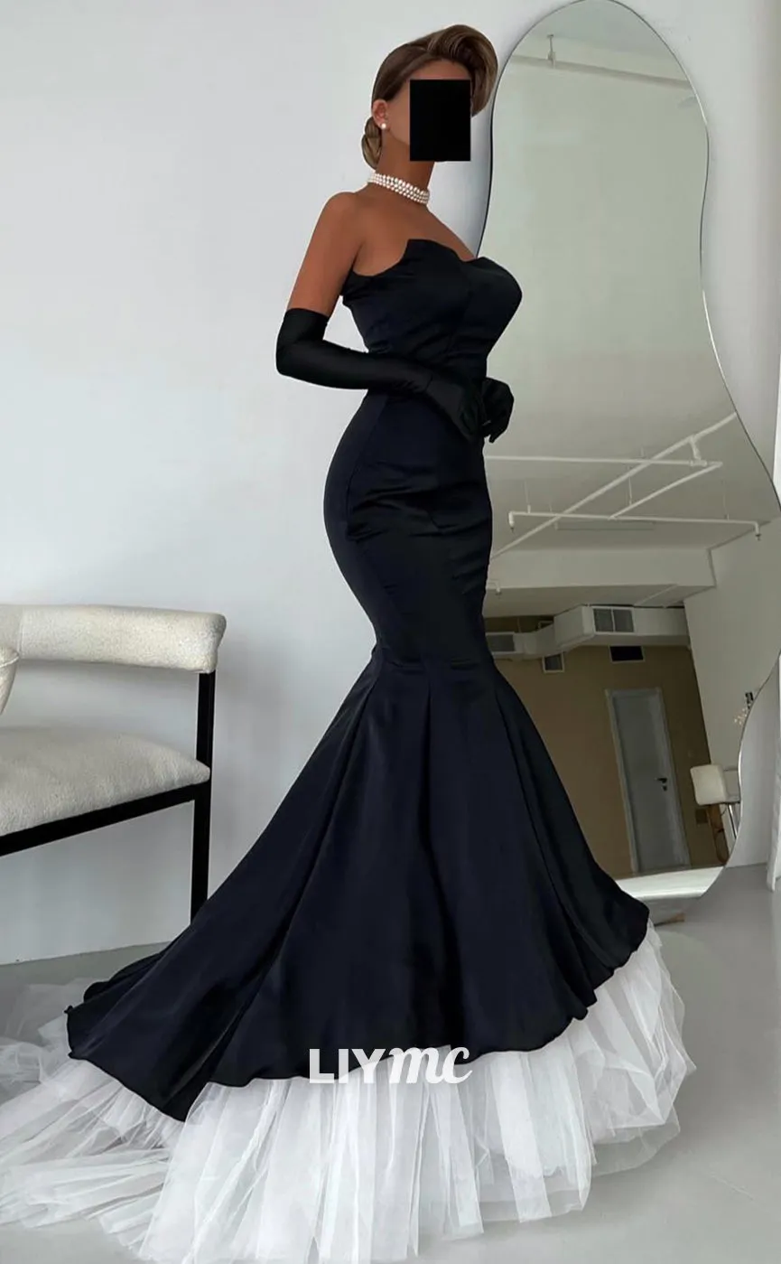 LP1371 - Off-Shoulder Sheath Sleek Sexy Satin Strapless Sweep Train Mermaid Prom Dress