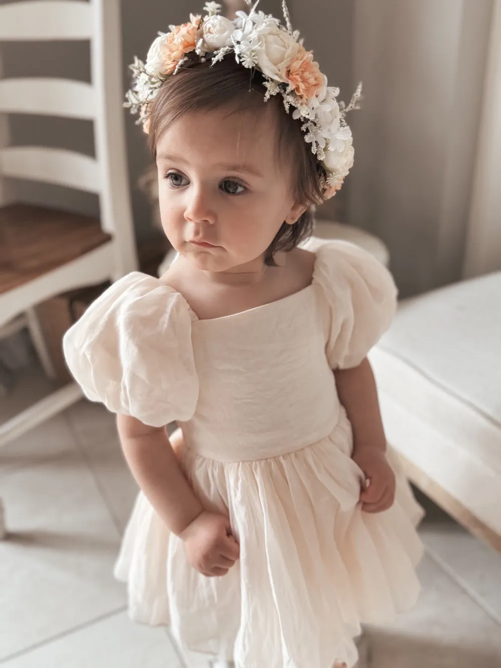 Lucy Puff Sleeve Champagne Baby Dress