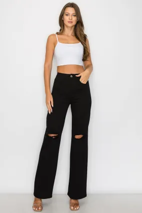 LVB-230 BLACK HIGH WAISTED SUPER-STRETCH COLORED WIDE LEG JEANS