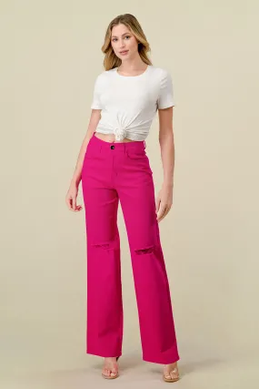 LVB-230 MAGENTA HIGH WAISTED SUPER-STRETCH COLORED WIDE LEG JEANS