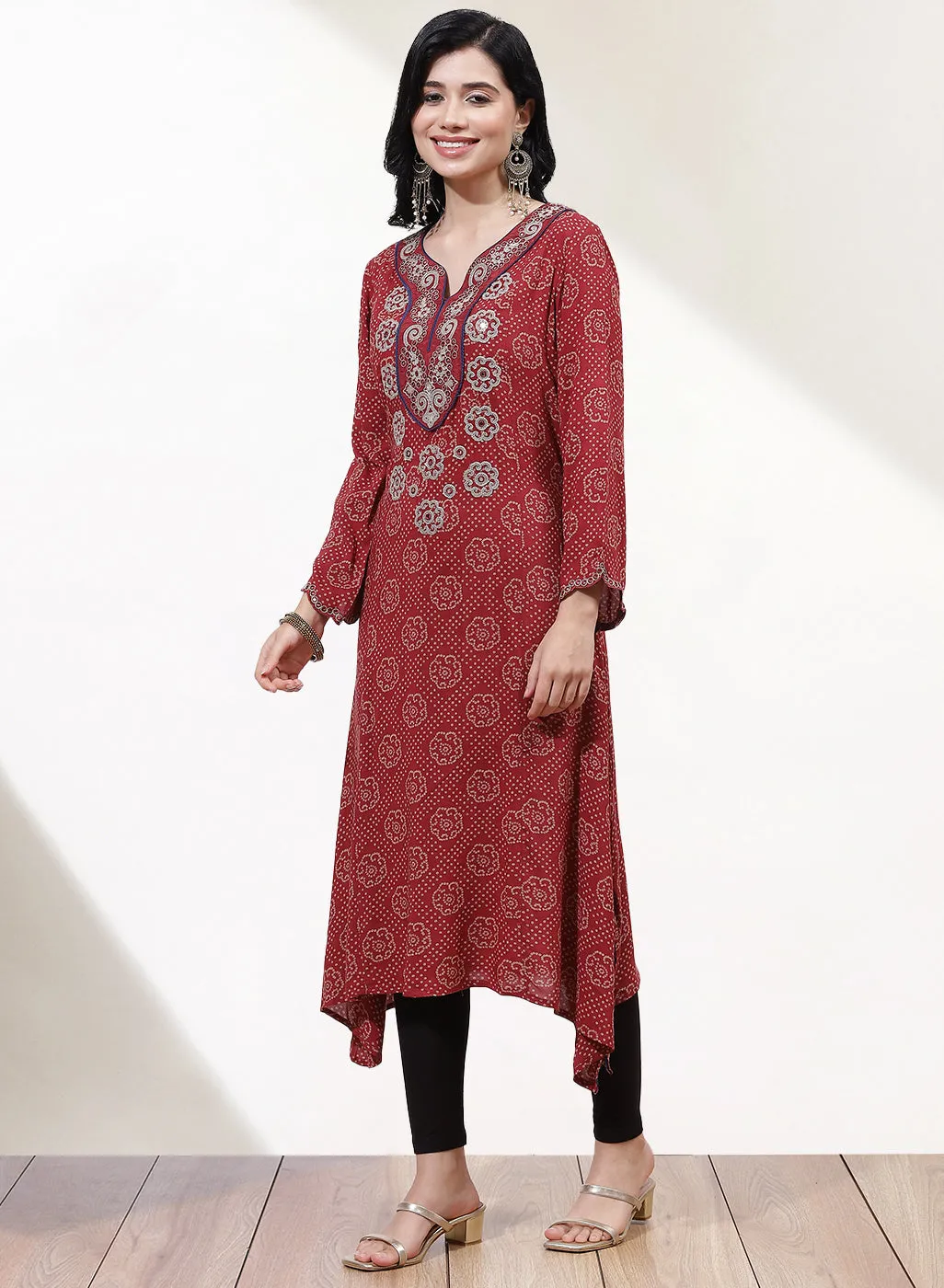 Maroon Dhaage Collection Kurta With Embroidery