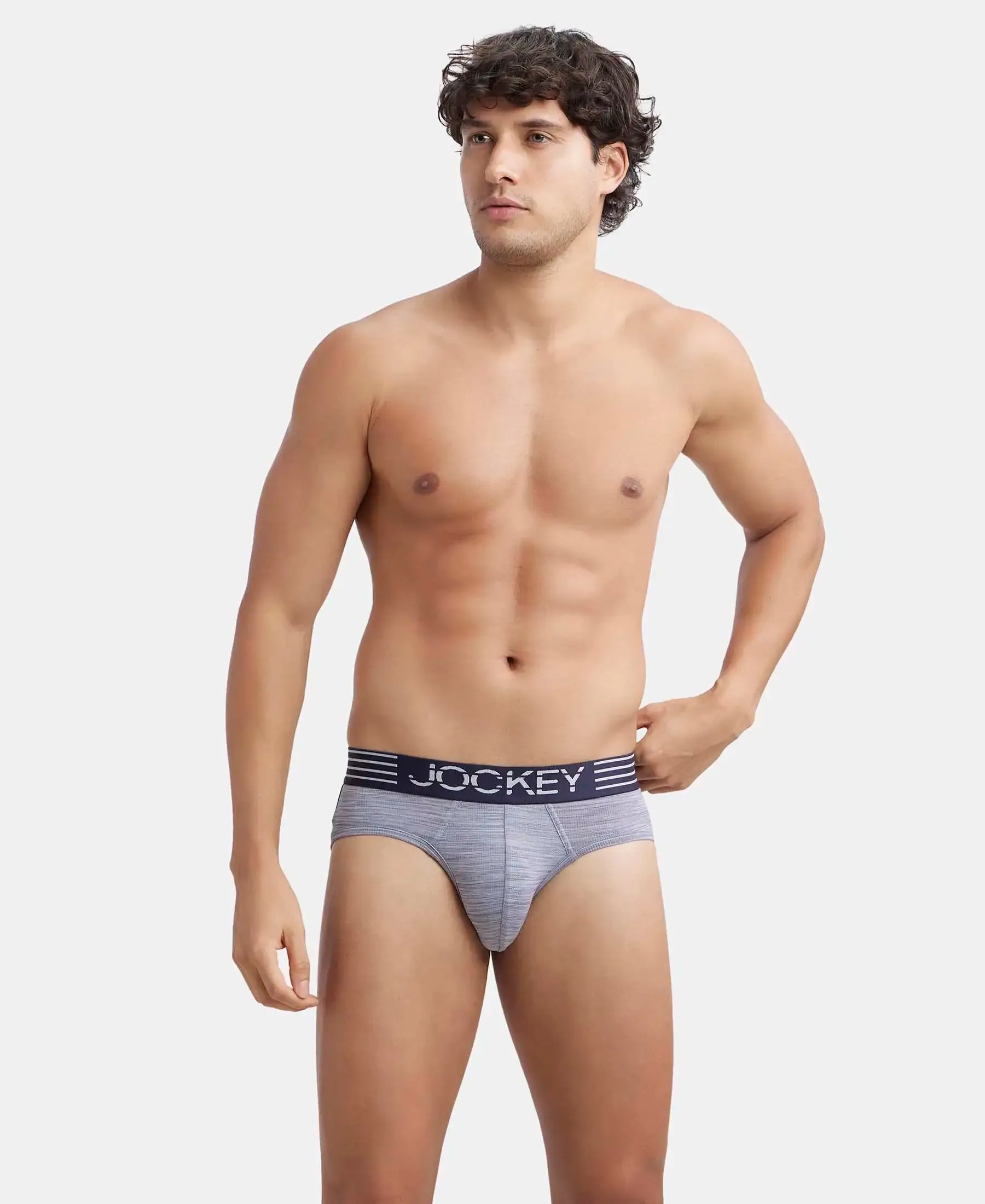 Microfiber Mesh Elastane Stretch Performance Brief with StayDry Technology - Mid Grey