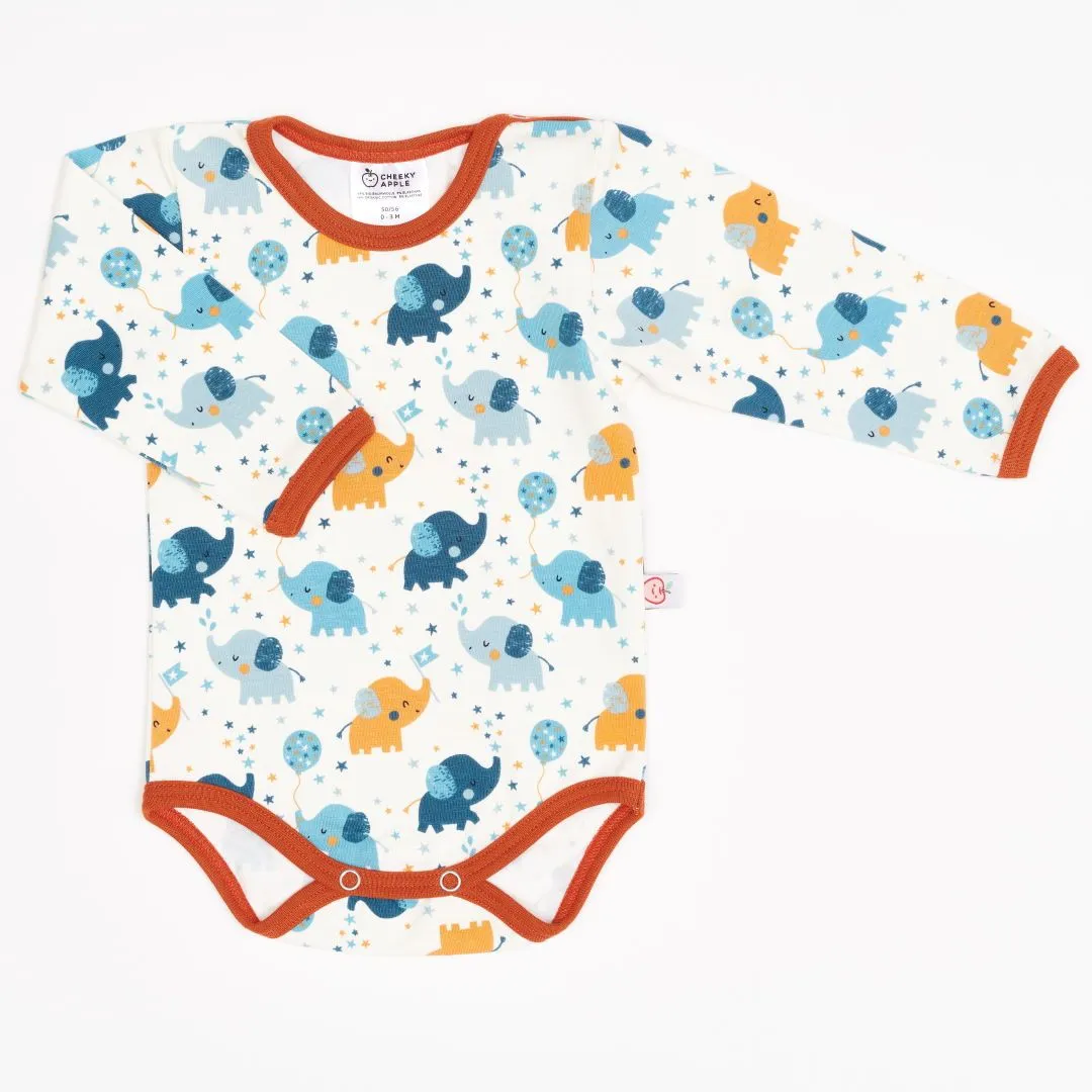 Organic longsleeve baby body "Baby Elephant" - 95% organic cotton, 5% elasthane