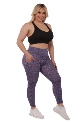 Plus Size High Waist Tummy Control Sports Leggings With Side Pockets - Pink, Teal Space Dye