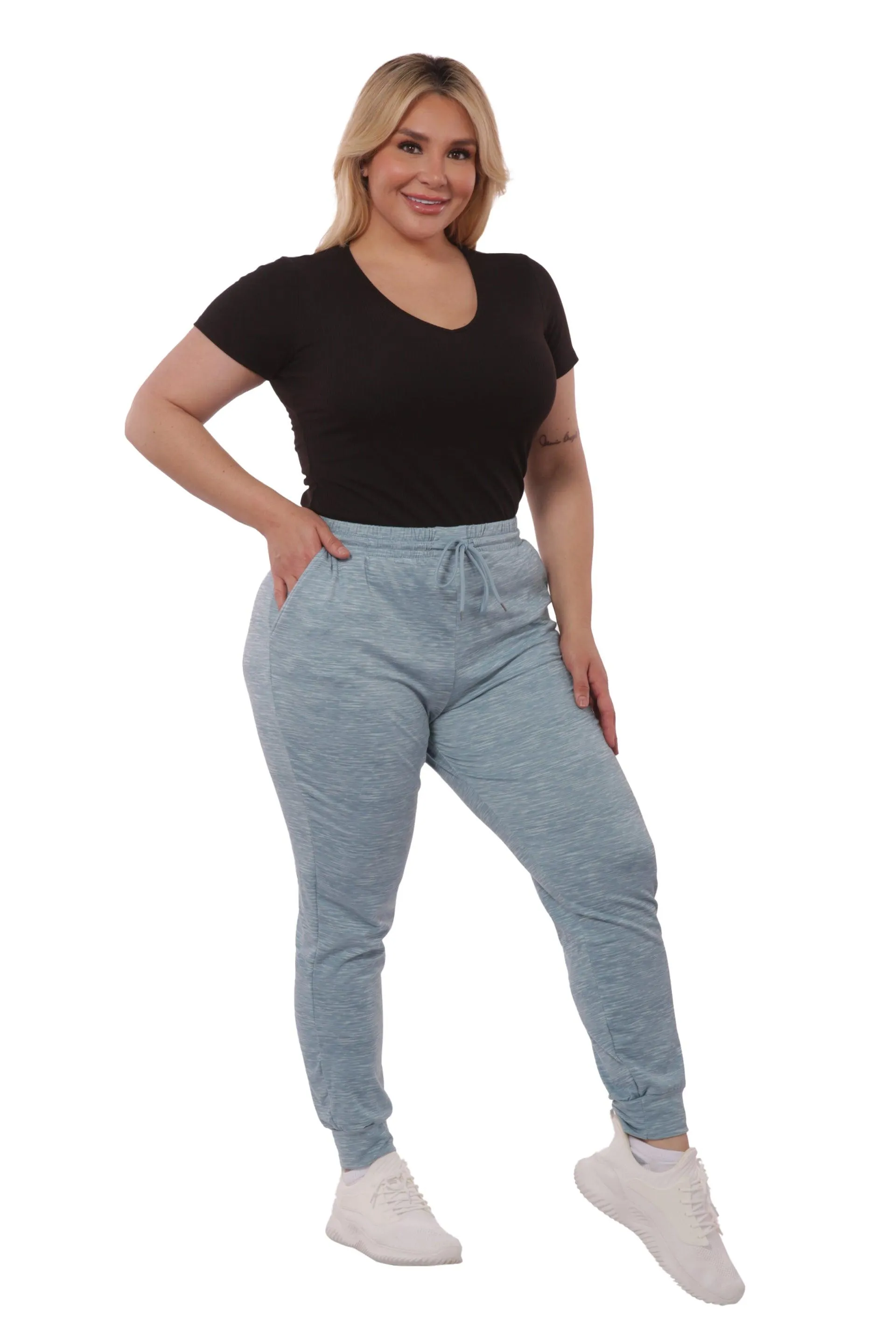 Plus Size Soft Brushed Fleece Lined Sweatpants - Aqua Space Dye