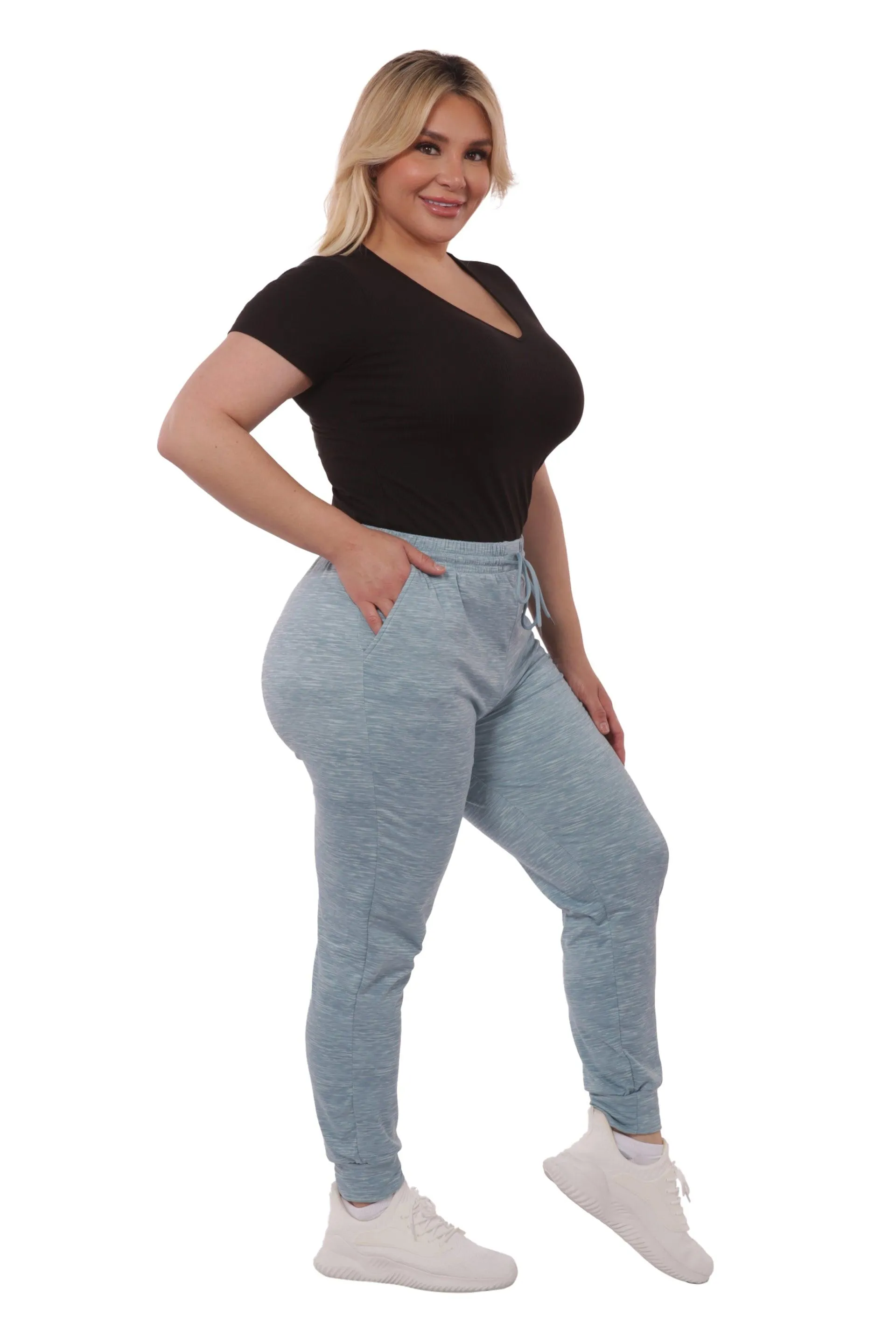 Plus Size Soft Brushed Fleece Lined Sweatpants - Aqua Space Dye