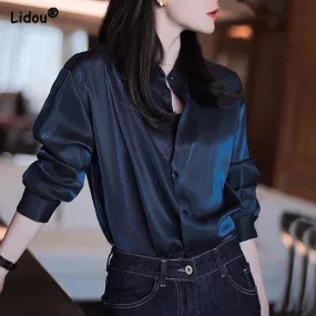 Premium Single Breasted Straight Loose Chiffon Thin Long Sleeve Blouse