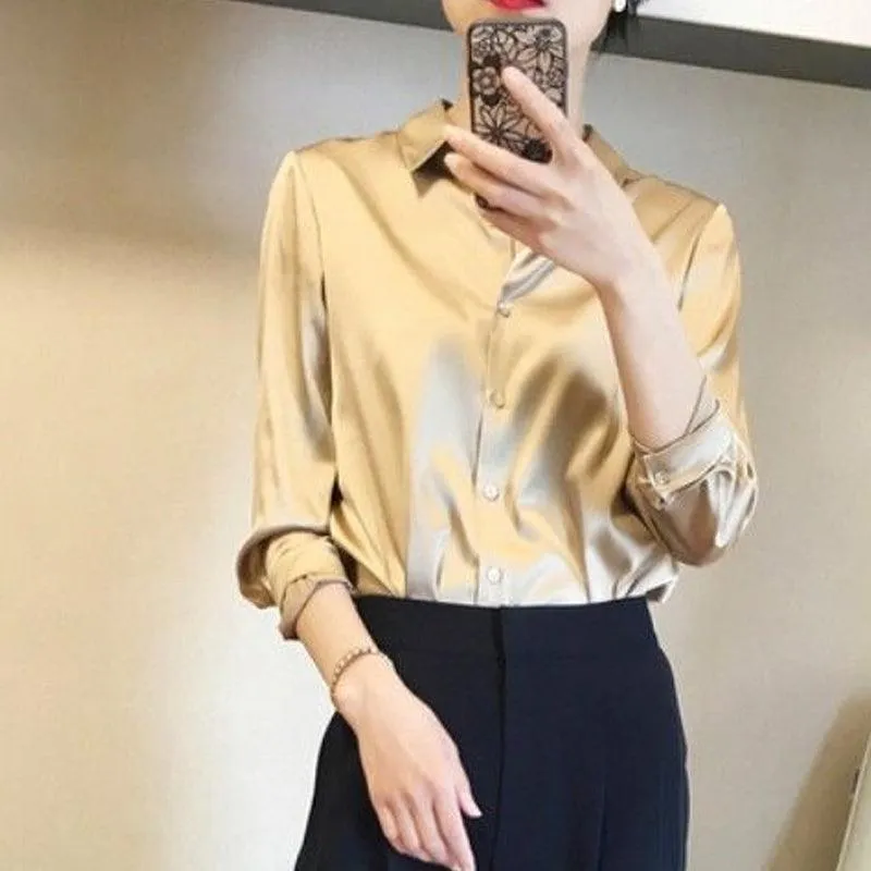 Premium Single Breasted Straight Loose Chiffon Thin Long Sleeve Blouse