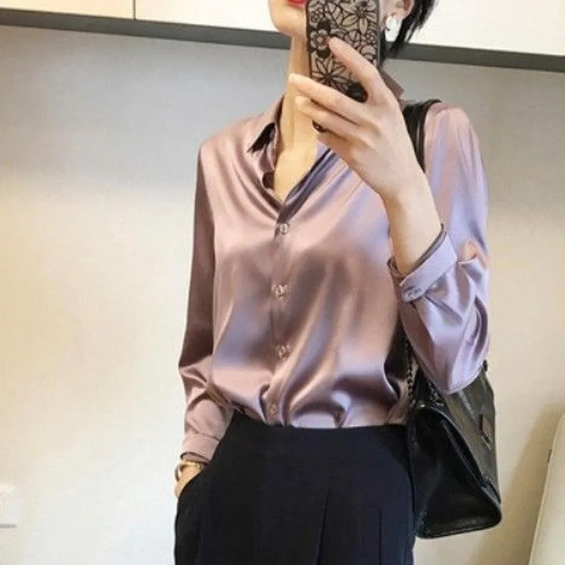 Premium Single Breasted Straight Loose Chiffon Thin Long Sleeve Blouse