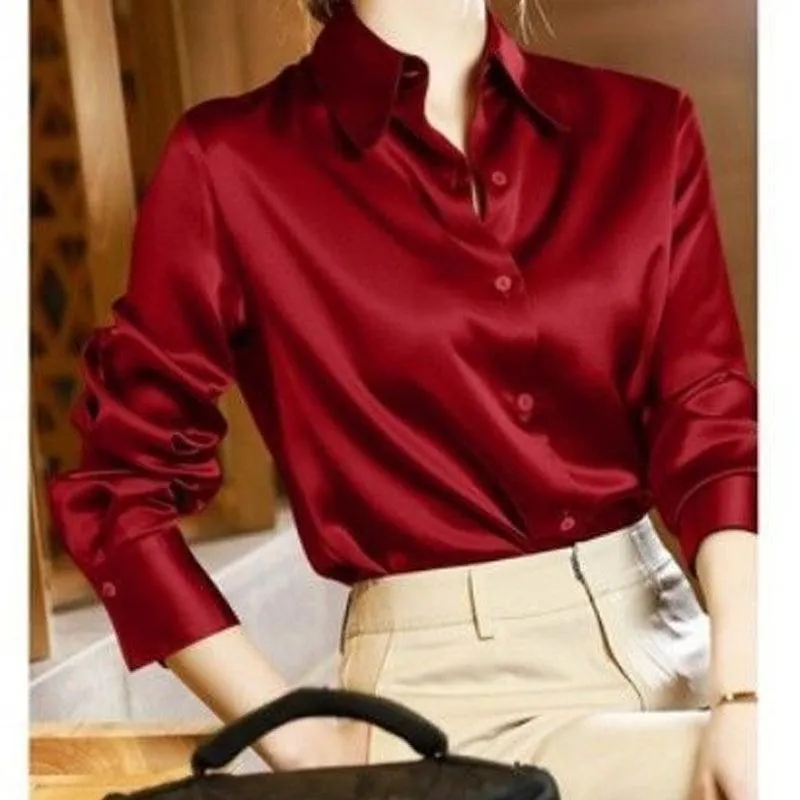 Premium Single Breasted Straight Loose Chiffon Thin Long Sleeve Blouse