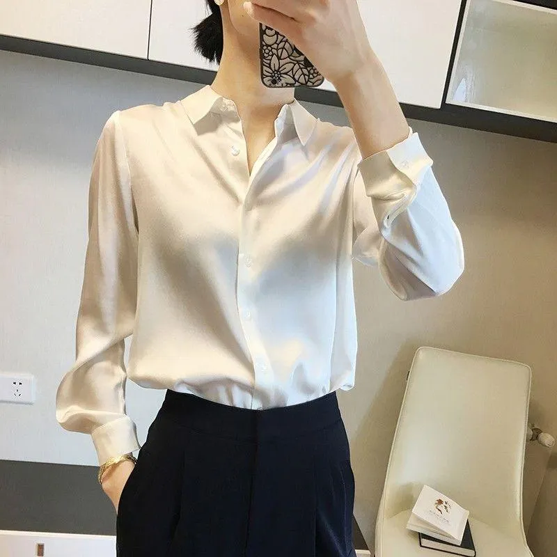 Premium Single Breasted Straight Loose Chiffon Thin Long Sleeve Blouse