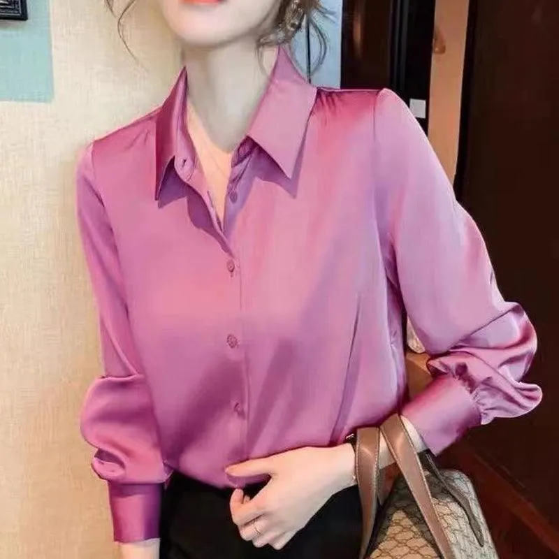 Premium Single Breasted Straight Loose Chiffon Thin Long Sleeve Blouse