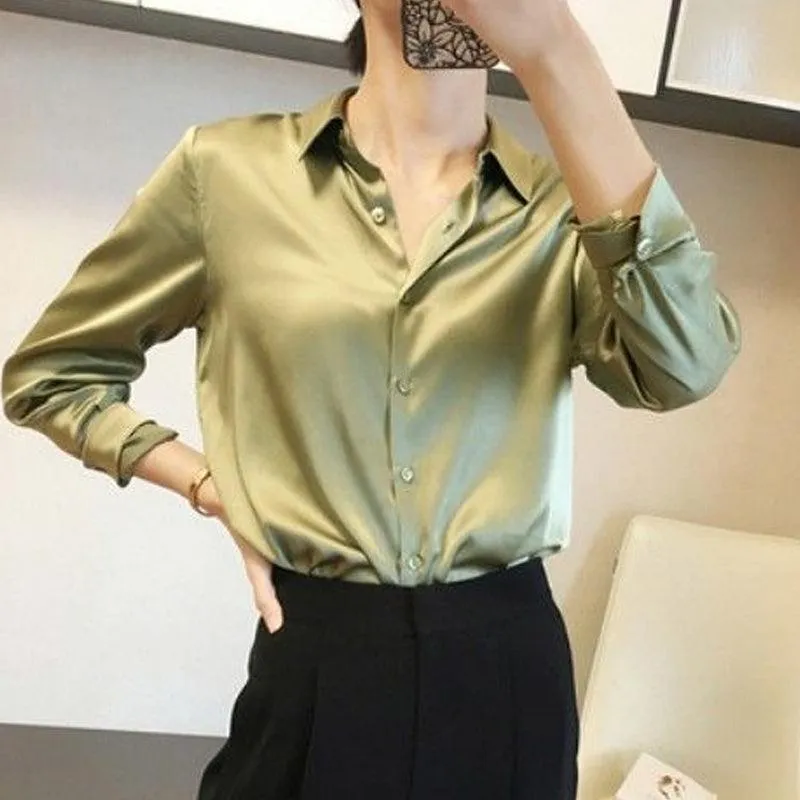 Premium Single Breasted Straight Loose Chiffon Thin Long Sleeve Blouse