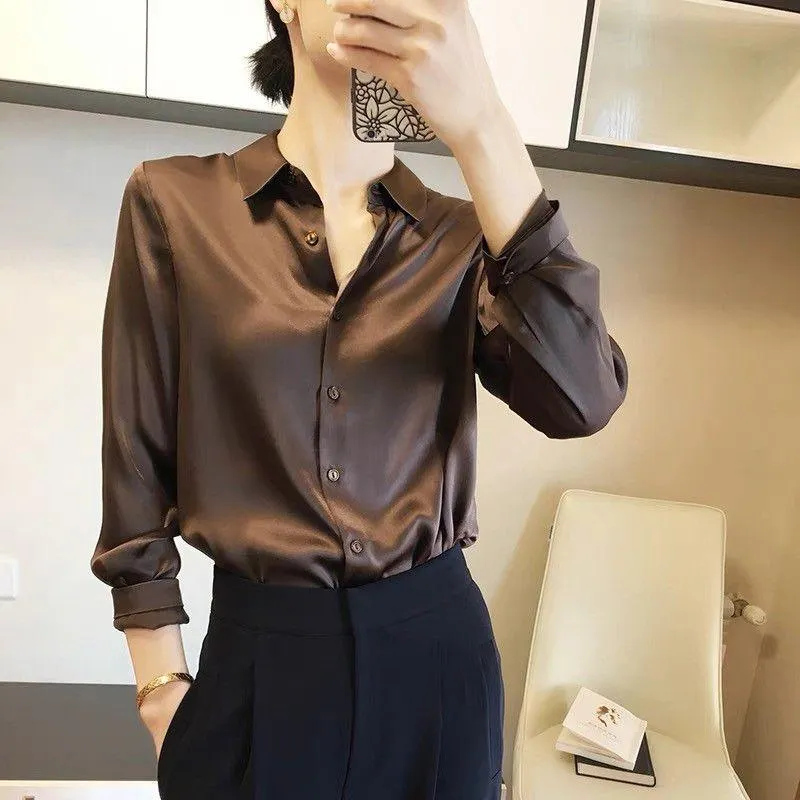 Premium Single Breasted Straight Loose Chiffon Thin Long Sleeve Blouse