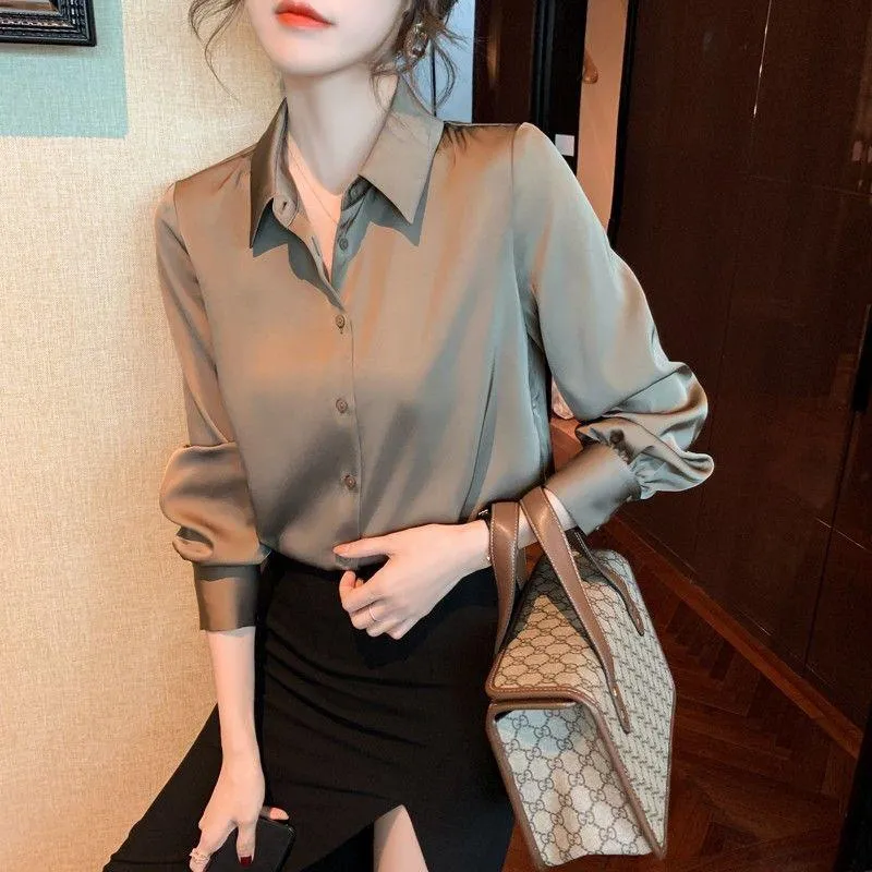 Premium Single Breasted Straight Loose Chiffon Thin Long Sleeve Blouse