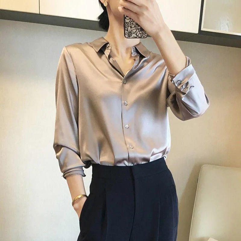 Premium Single Breasted Straight Loose Chiffon Thin Long Sleeve Blouse