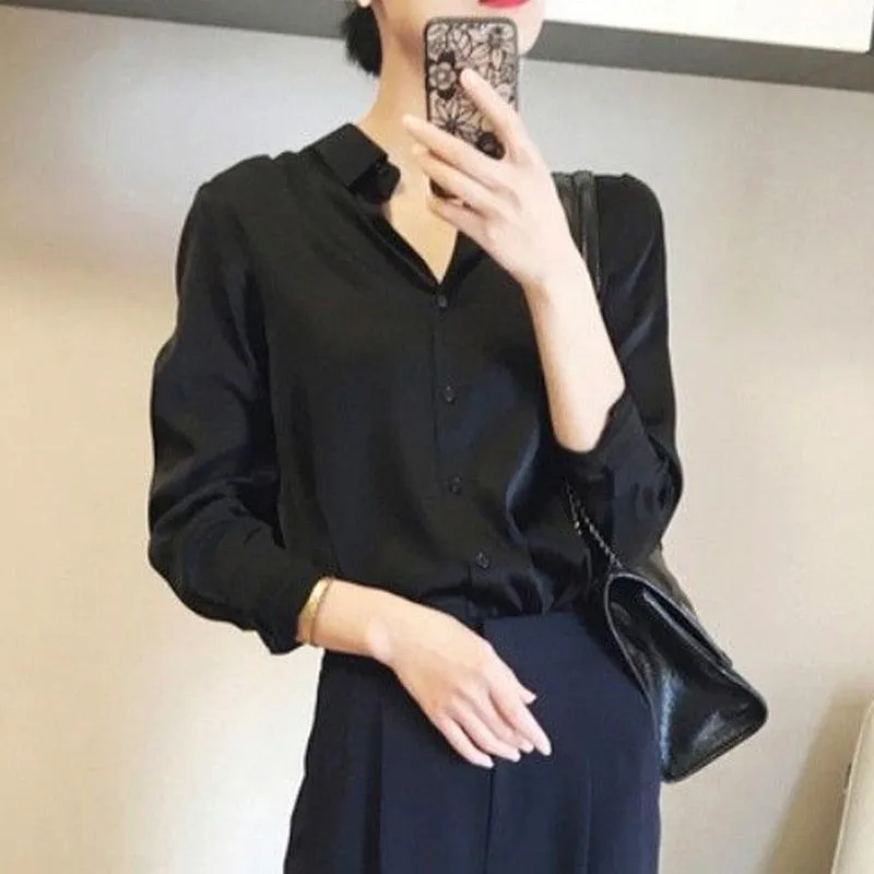 Premium Single Breasted Straight Loose Chiffon Thin Long Sleeve Blouse