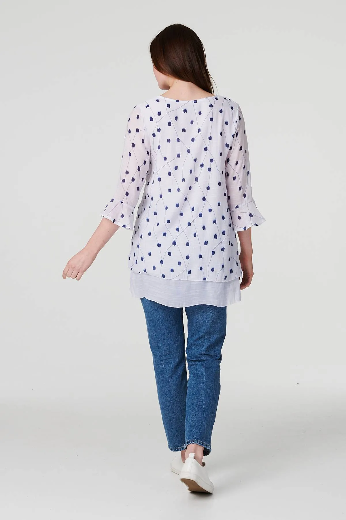 Printed Curve Hem 3/4 Sleeve Blouse