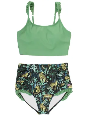 RB186- On Safari Rainforest Flutter High Waisted Bikini