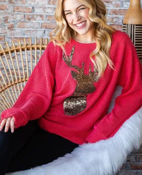 Ribbed Top with Reindeer