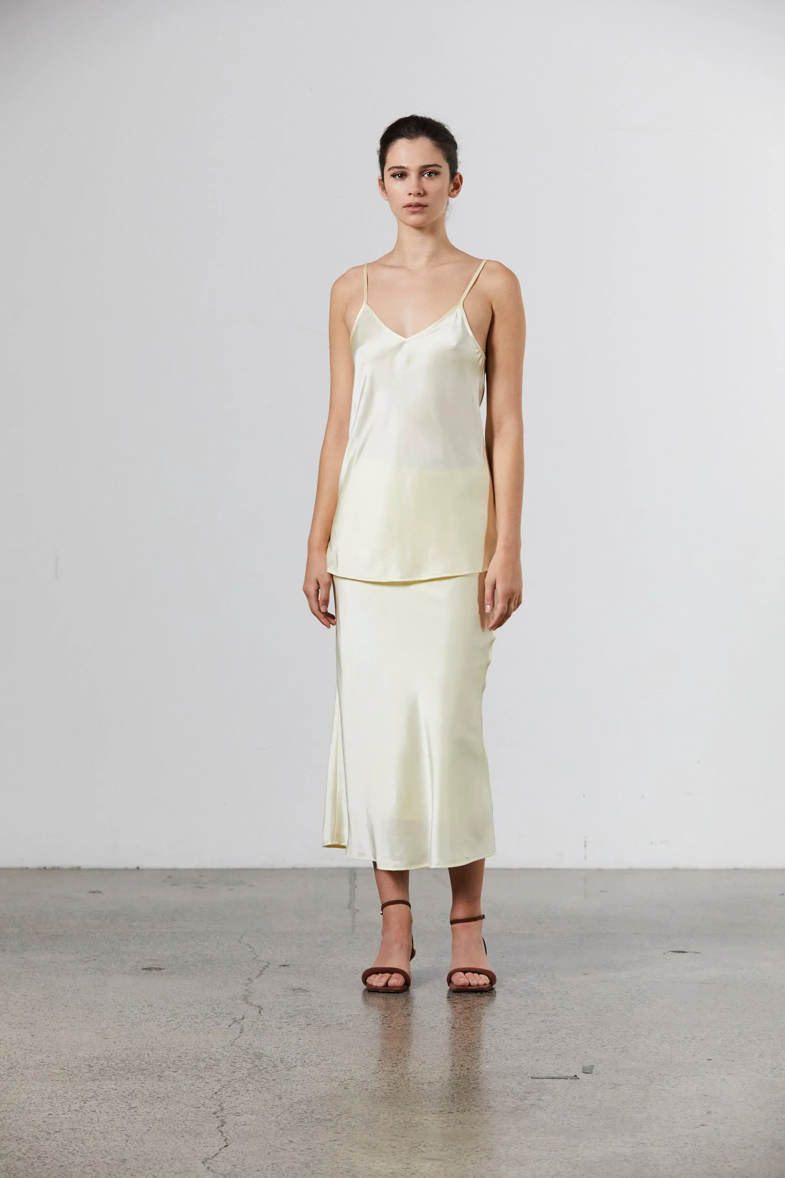 Silk-Satin Midi Slip Skirt - Pale Lemon