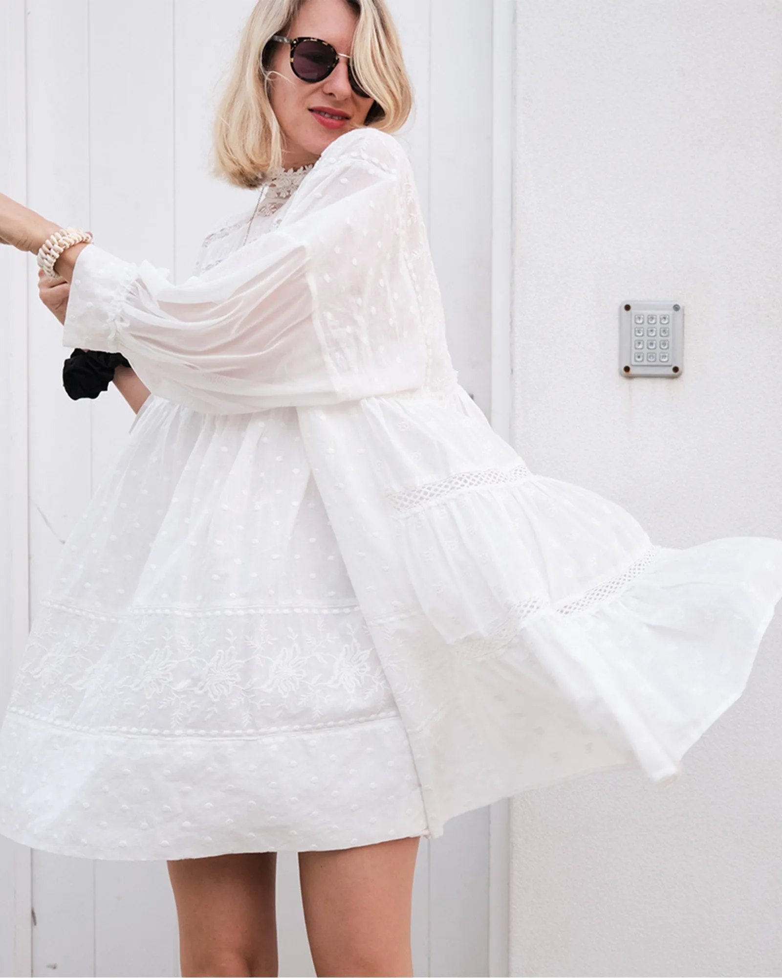 Unforgettable Oversized Lace Mini Dress - White