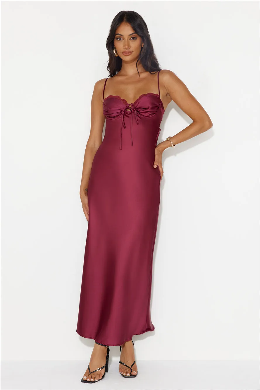 Winery Wedding Satin Maxi Dress Wine