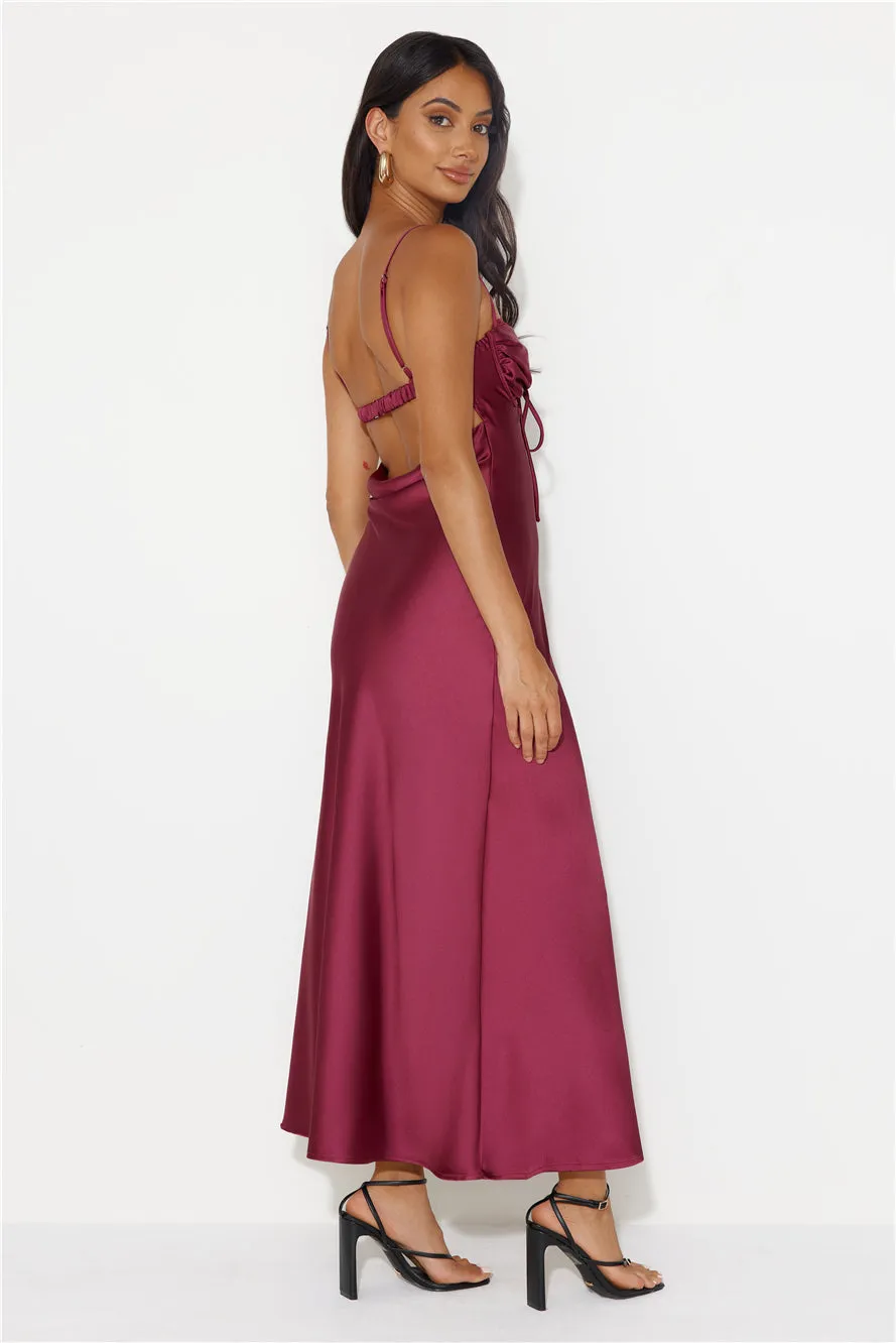 Winery Wedding Satin Maxi Dress Wine