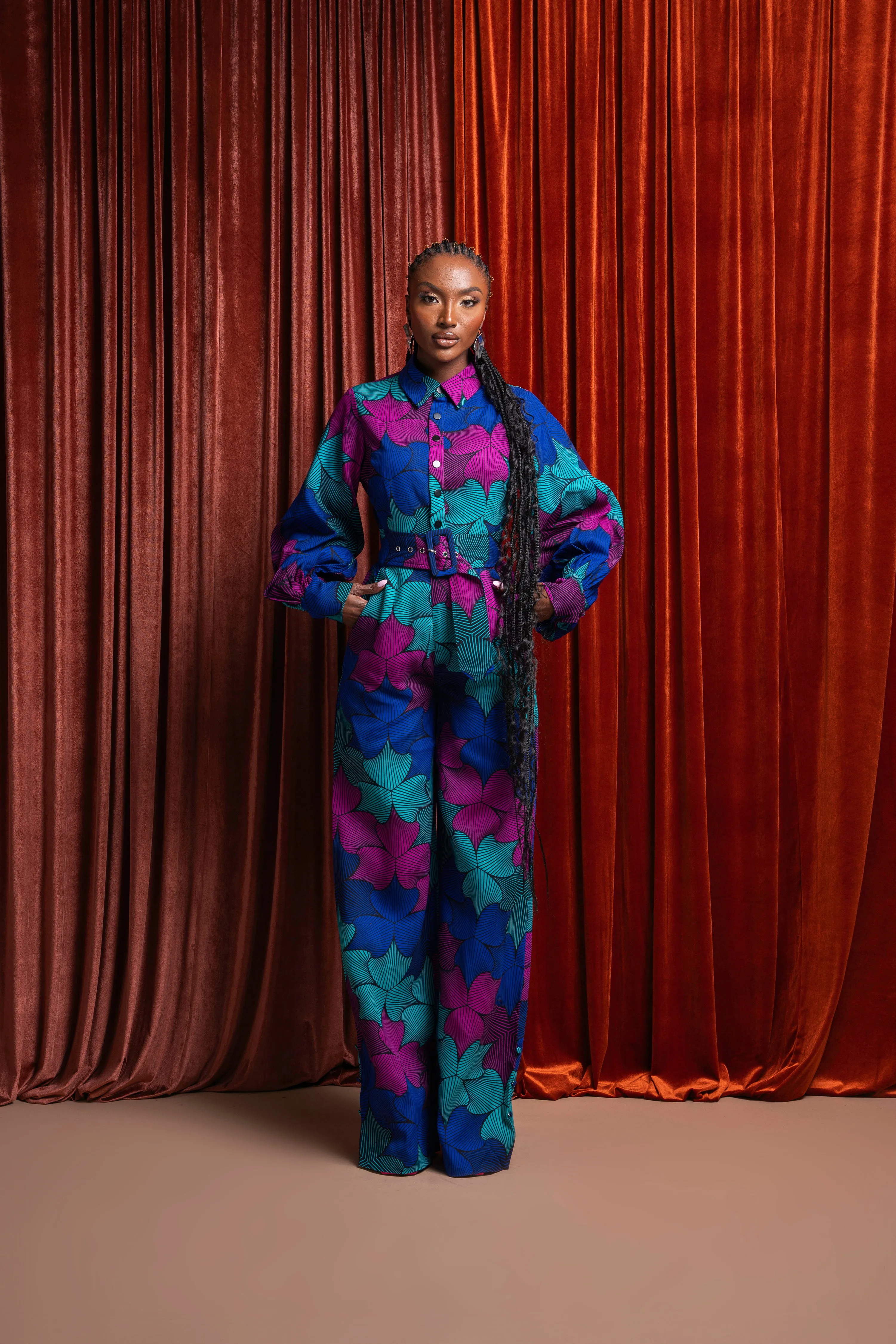 ZURI African print long sleeve jumpsuit